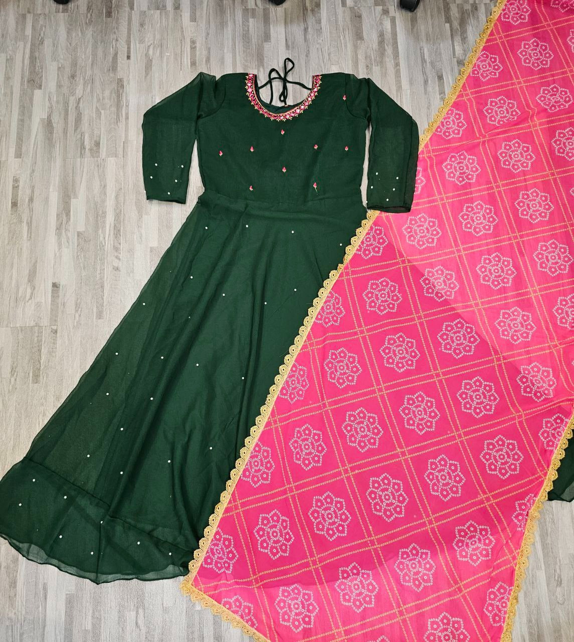 Women's Solid Georgette Gown Kurta With Dupatta – Long Ethnic Dress Set