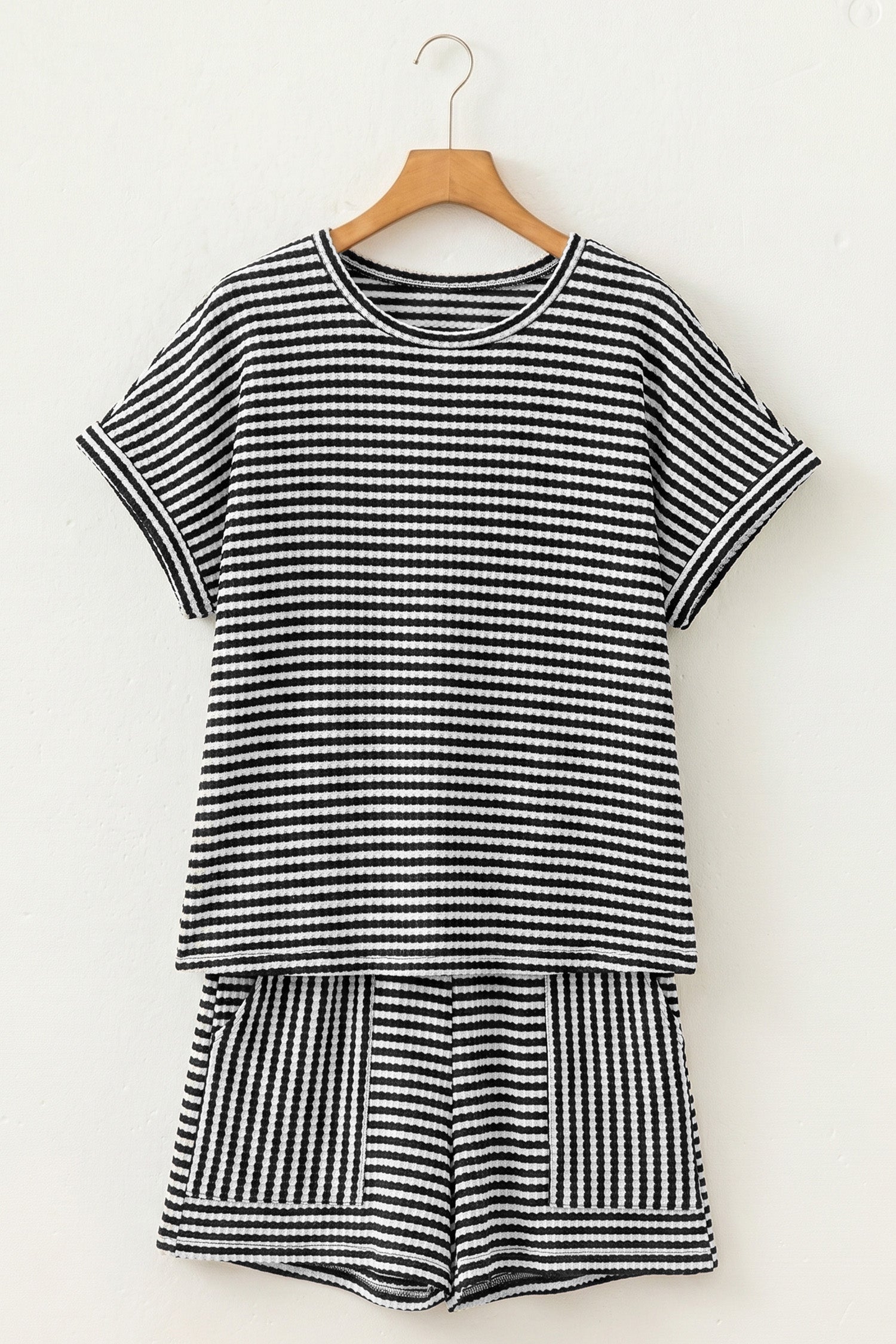 Stripe Textured Knit Co-ord Set | Top & Shorts