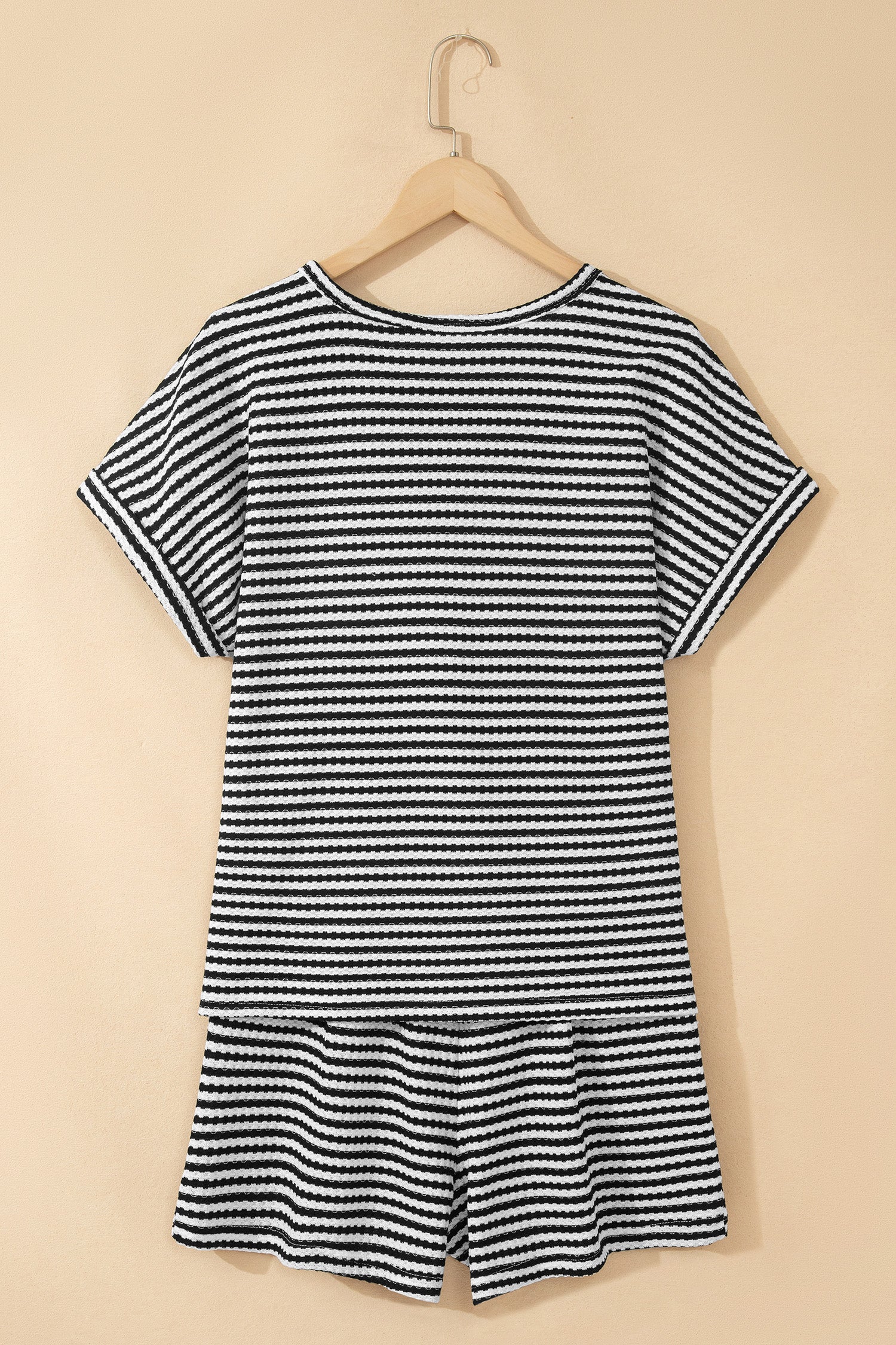 Stripe Textured Knit Co-ord Set | Top & Shorts