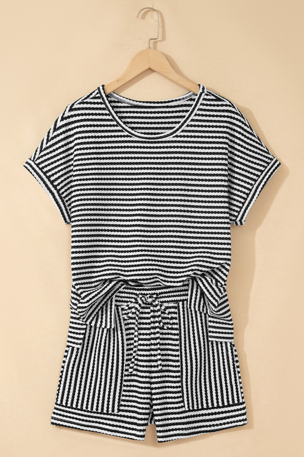 Stripe Textured Knit Co-ord Set | Top & Shorts