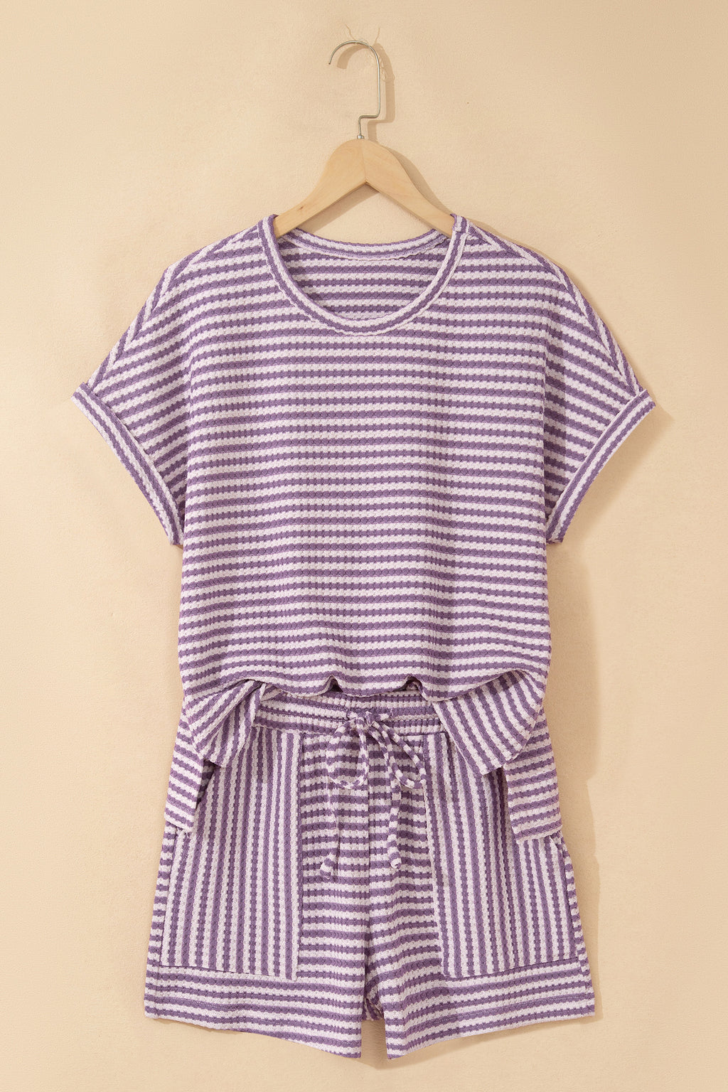 Stripe Textured Knit Co-ord Set | Top & Shorts