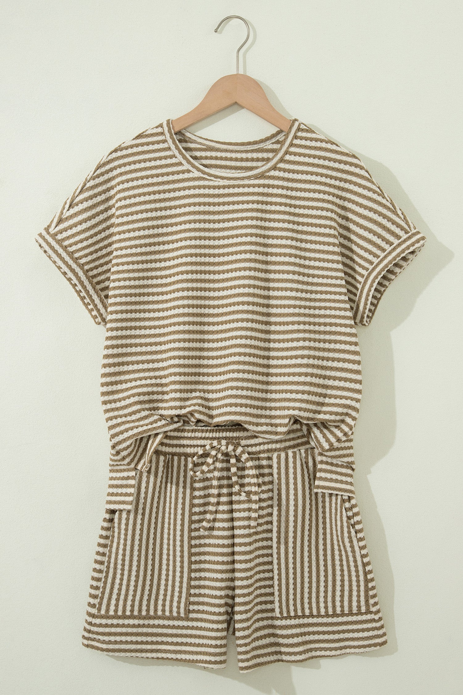 Stripe Textured Knit Co-ord Set | Top & Shorts