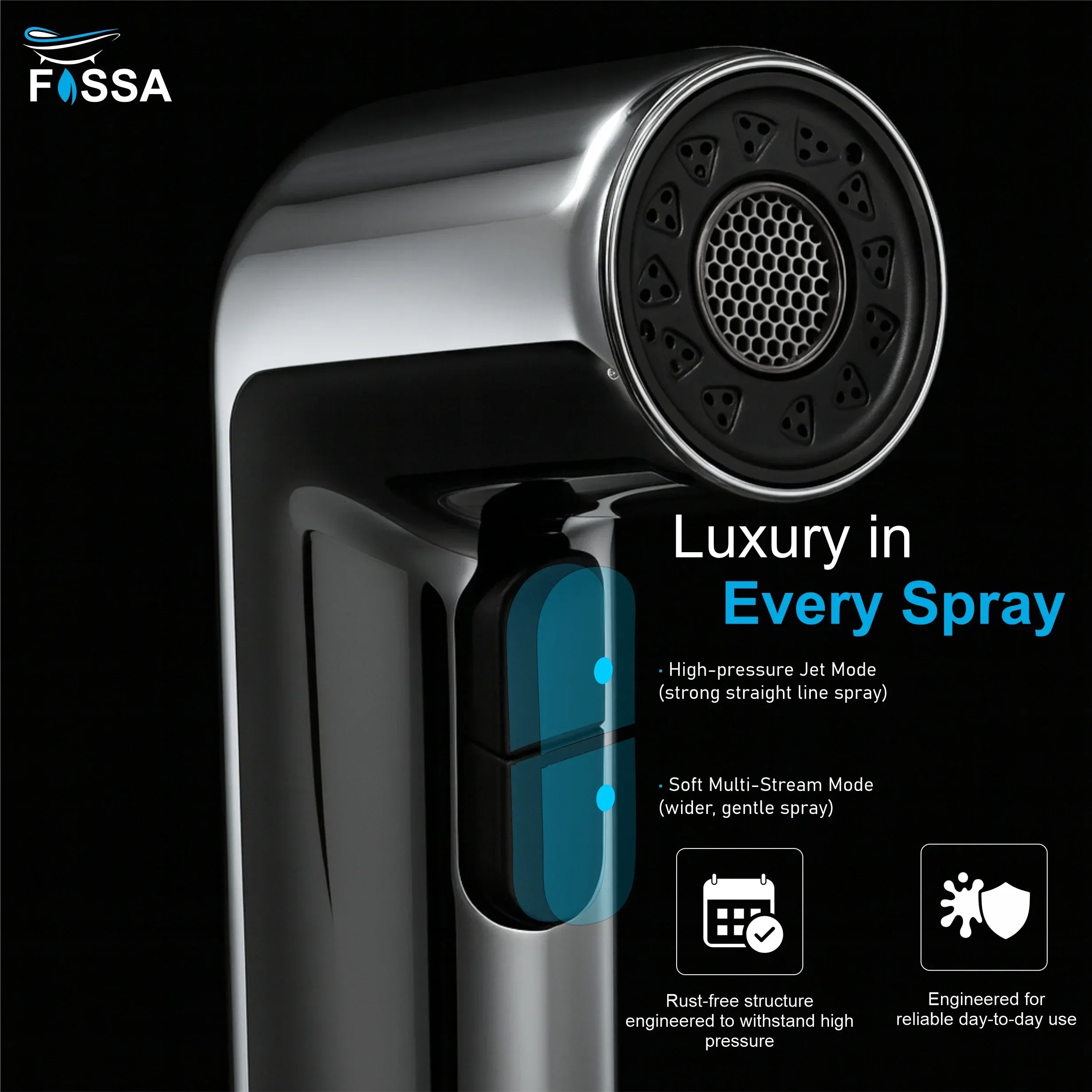 Hydra Silver ABS Health Faucet with 1 Meter 304-Grade SS Hose Pipe & Hook