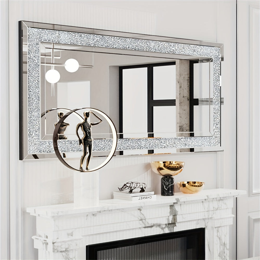 Extra Large Crushed Crystal Silver Vanity Wall Mirror (120cm)