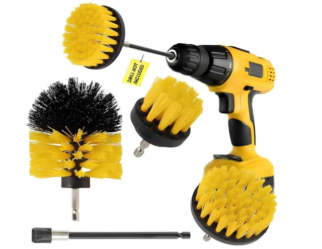 Power Drill Scrubber Brush Set – 4 Pcs with Extension Rod