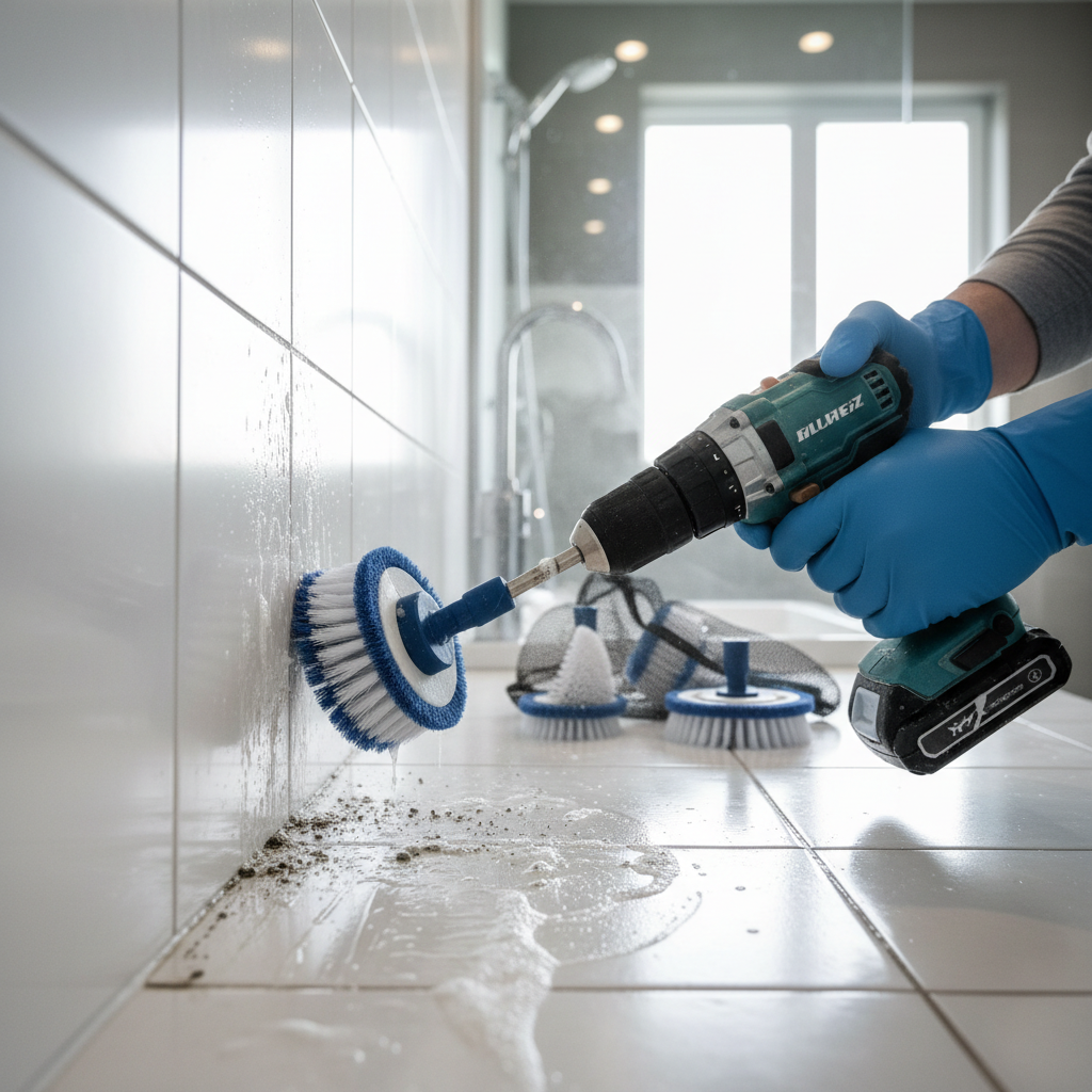 Drill Scrubber Brush in Use