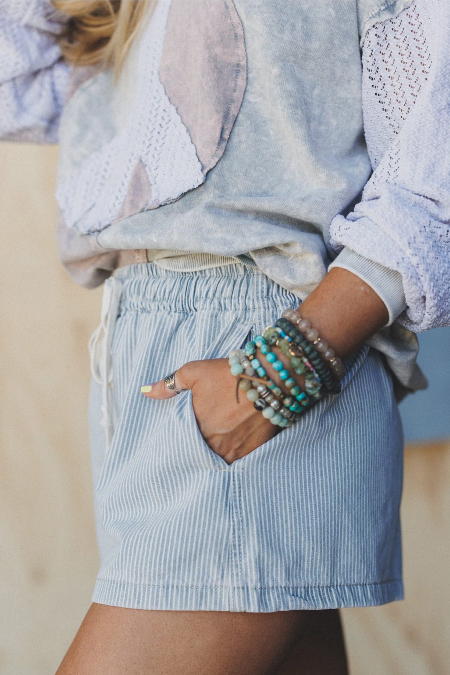 Stripe Drawstring Denim Shorts | Women's Casual Summer Shorts