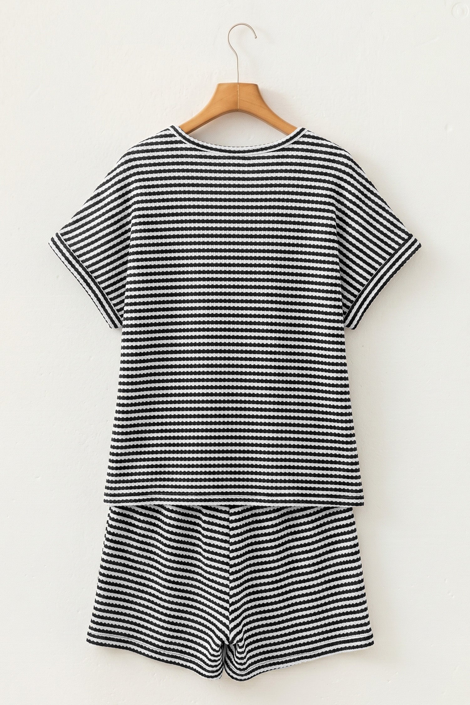 Stripe Textured Knit Co-ord Set | Top & Shorts