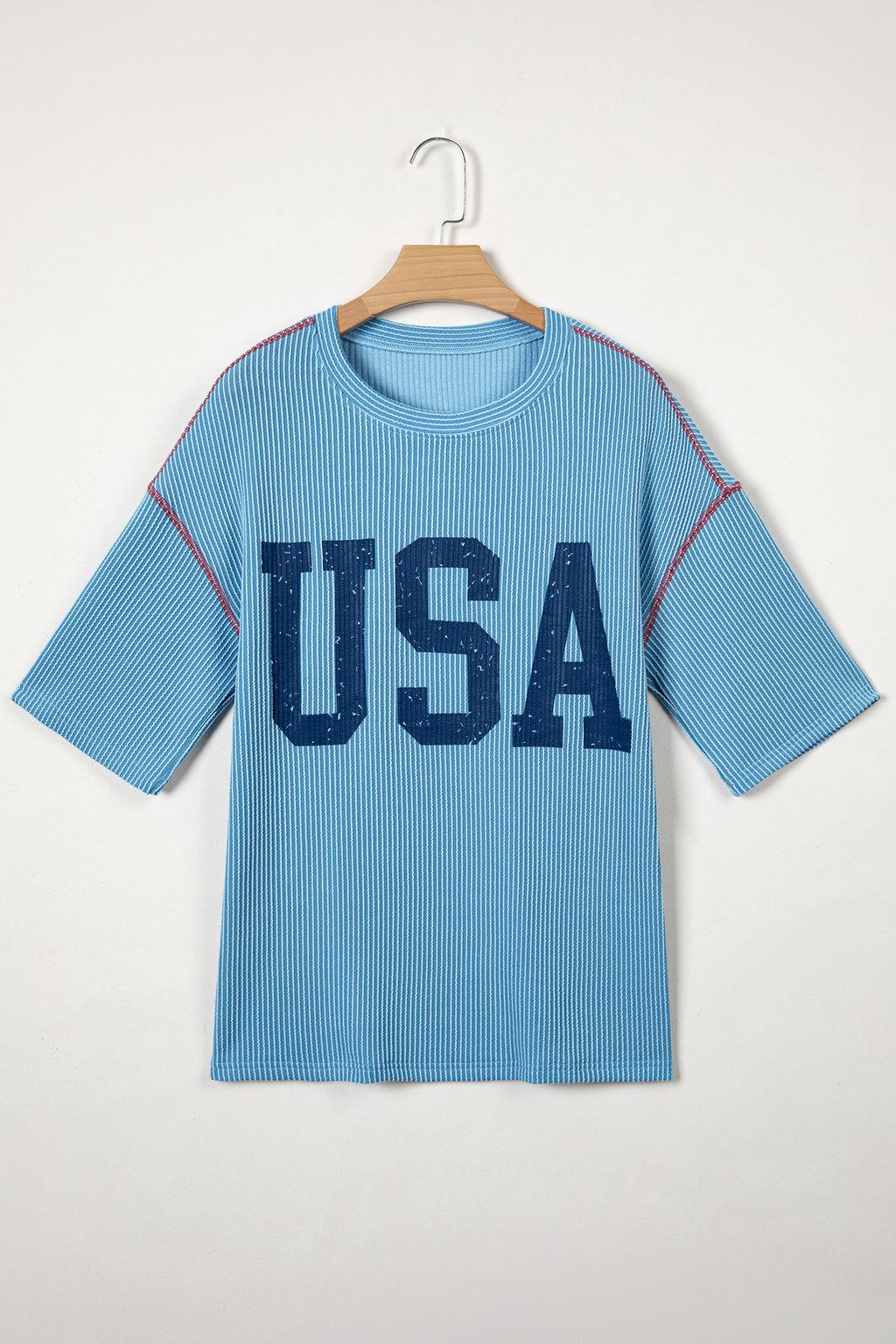 Beau Blue USA Graphic Half Sleeve Loose Ribbed Top