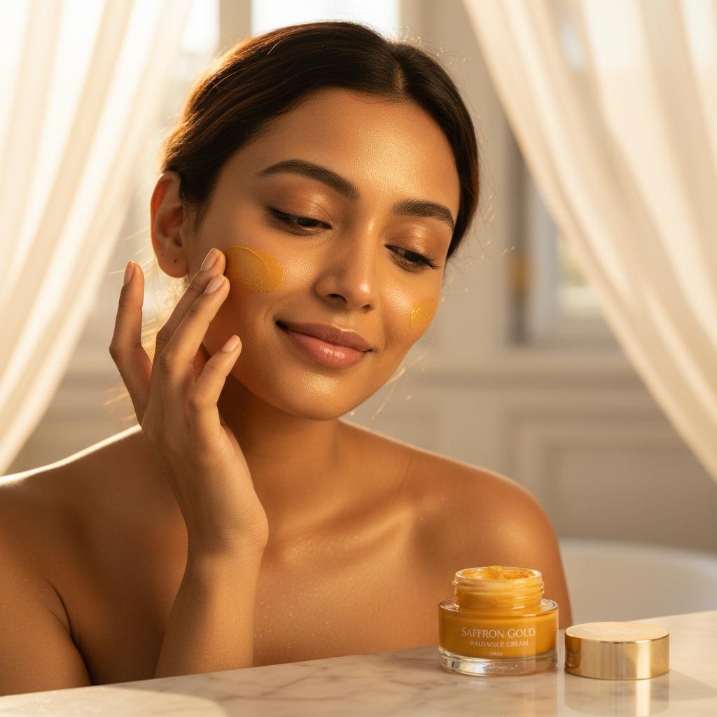 Saffron Glow Gold Cream lifestyle shot